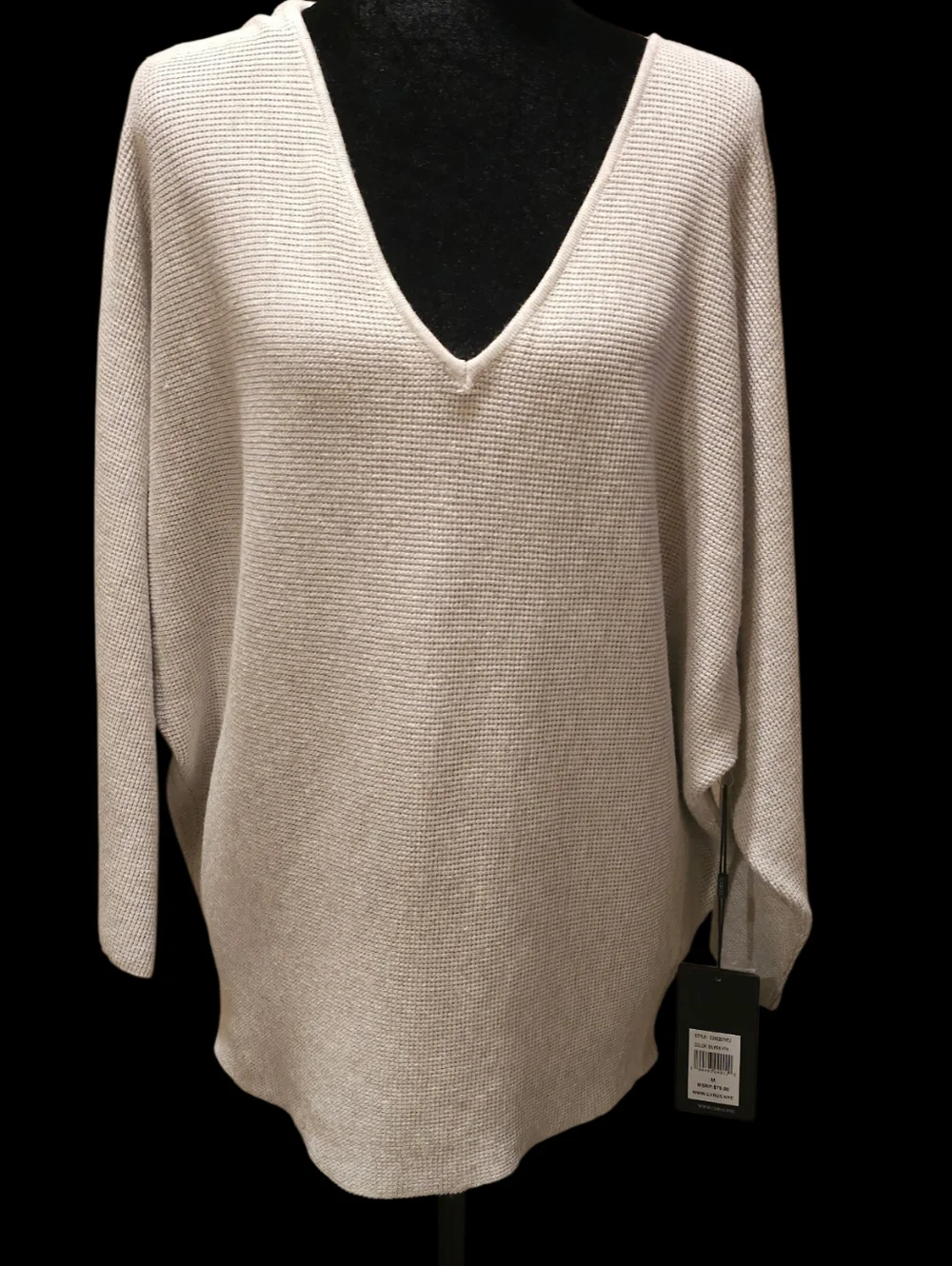 Cyrus Women's Cream V-Neck Ribbed Knit Sweater - Picture 2 of 4